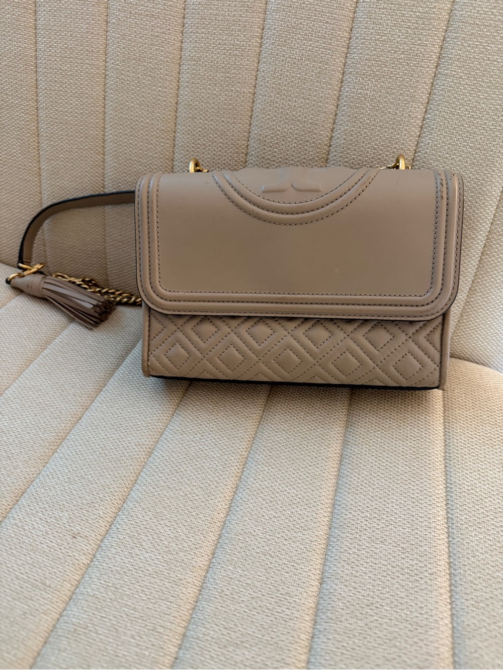 Tory Burch Neutral Quilted Crossbody Shoulder Bag
